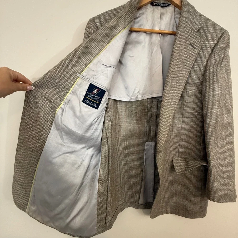 Austin Reed Blazer Gray Pastel Plaid Regent Street Union Made Vintage Preppy 40R